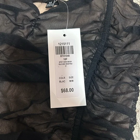 Black Mesh Ruched Bodysuit - Picture 3 of 4